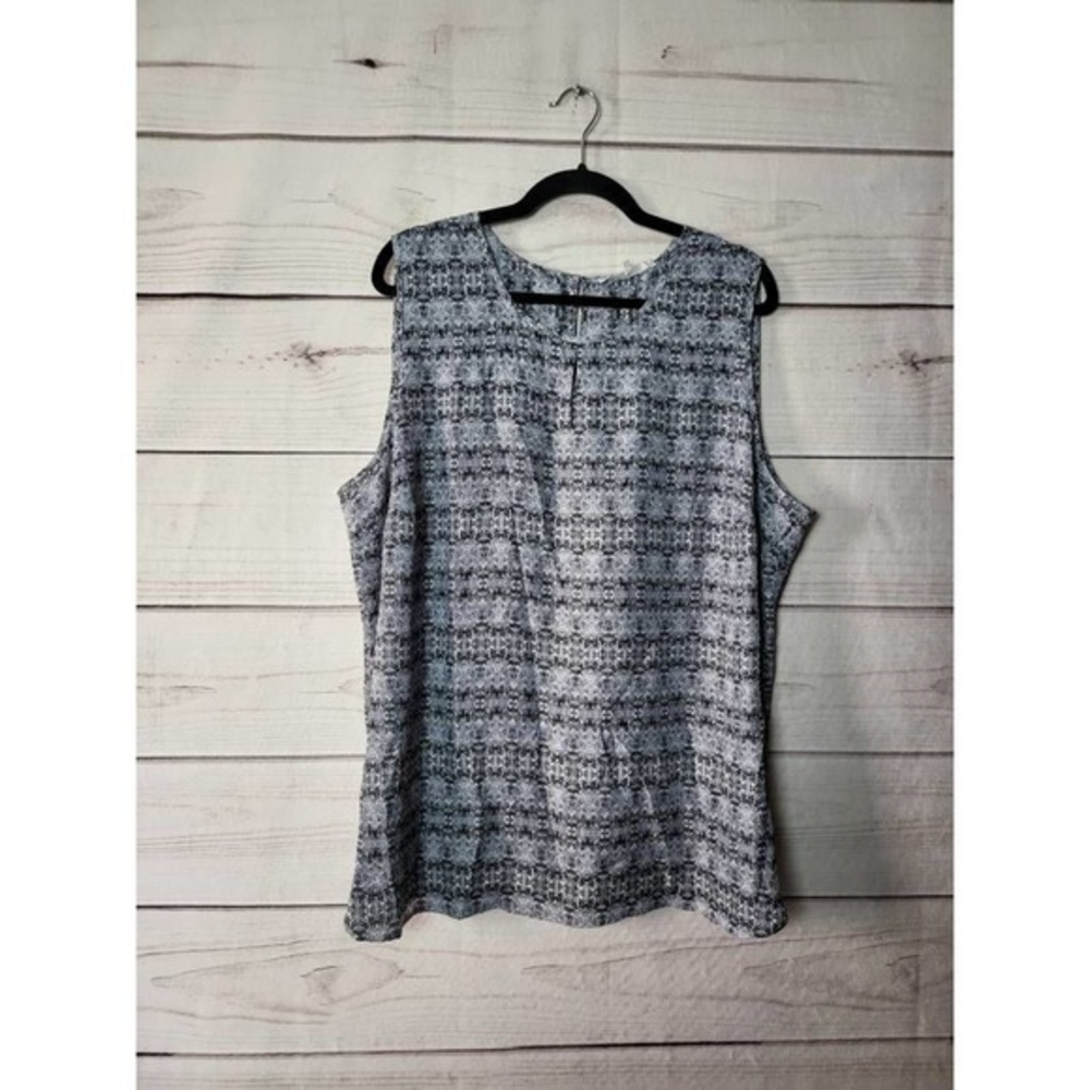 Violet + Claire Womens Blouse Black Abstract Sleeveless Keyhole Plus 3X New‎
